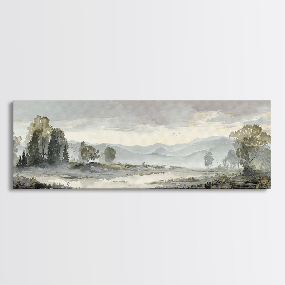 Monochrome Forest Silhouette Framed Canvas Print, Guest Bedroom Art, Bedroom Wall Decor, Bedroom Decor, Oil Painting, Guest, GBA-3x1-53