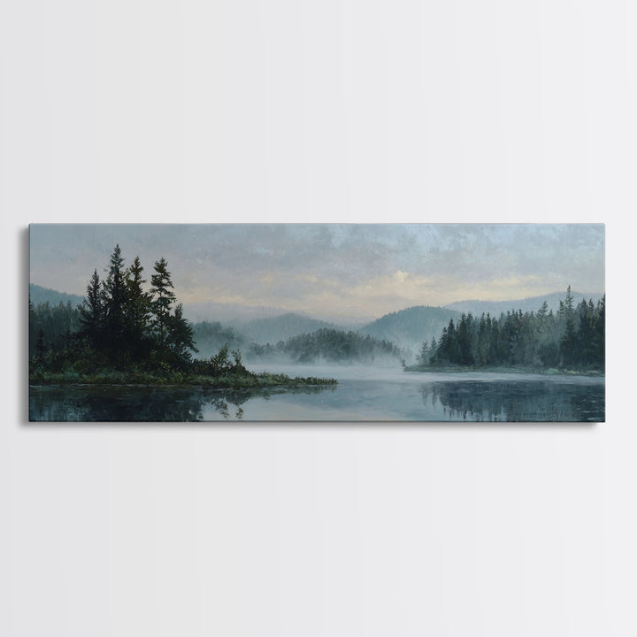 Quiet Lake Landscape at Early Morning Canvas Print, Guest Bedroom Art, Farmhouse Decor, Bedroom Decor, Fine Art, Guest, GBA-3x1-66
