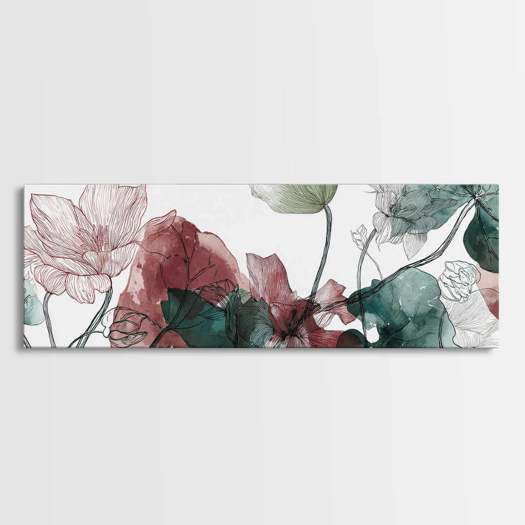 Gentle Botanical Line Drawing Trio Canvas Print, Guest Bedroom Art, Art Print, Bedroom Decor, Watercolor Art, Guest, Home, GBA-3x1-70