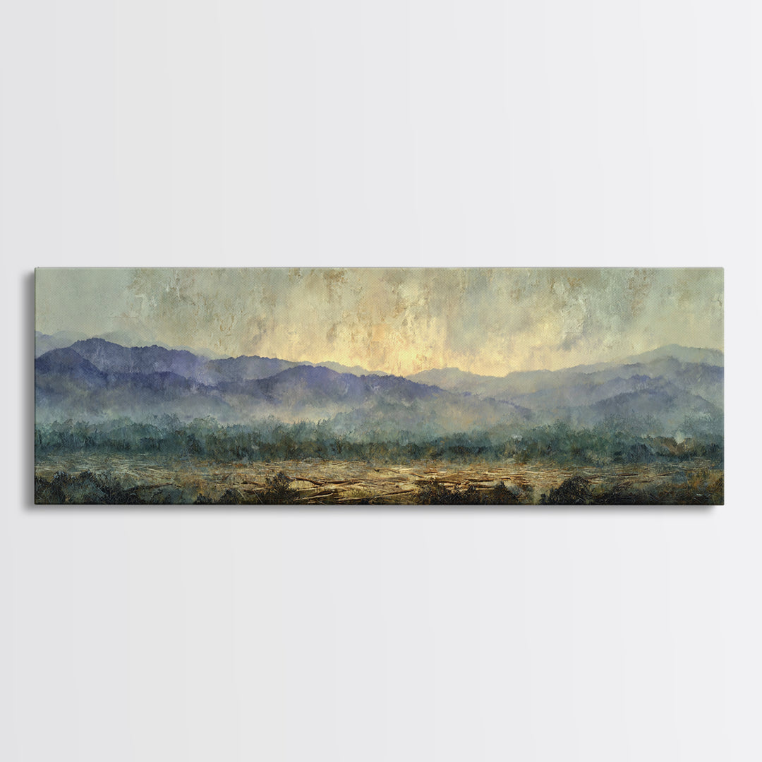 Soft Mountain Horizon Canvas Print, Guest Bedroom Art, Wall Art Prints, Bedroom Decor, Oil Painting, Guest, Cat Wall Art, GBA-3x1-71