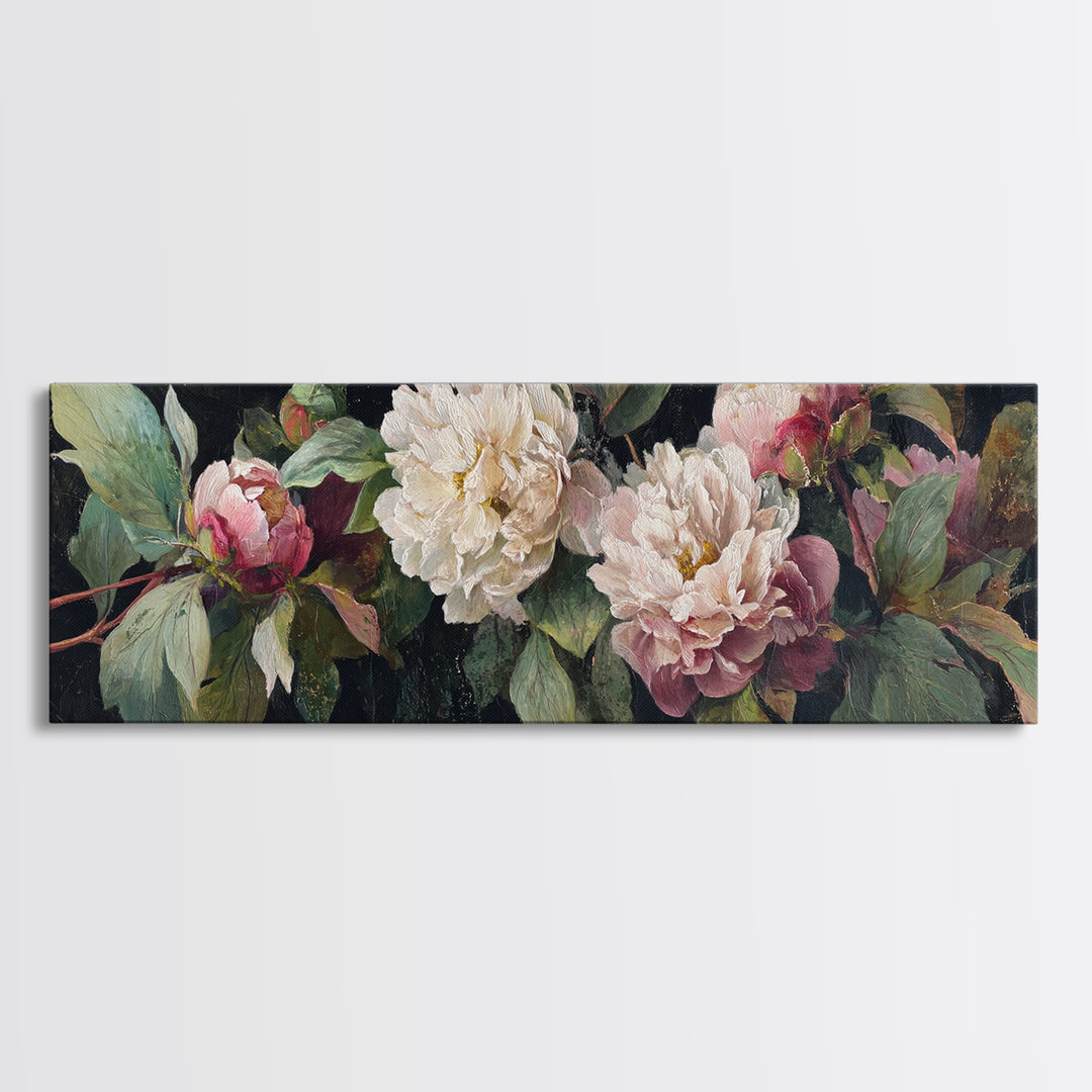 Neutral Peony Painting Framed Canvas Print, Guest Bedroom Art, Minimalist Wall Art, Bedroom Decor, Guest, Luxury Decor, GBA-3x1-73