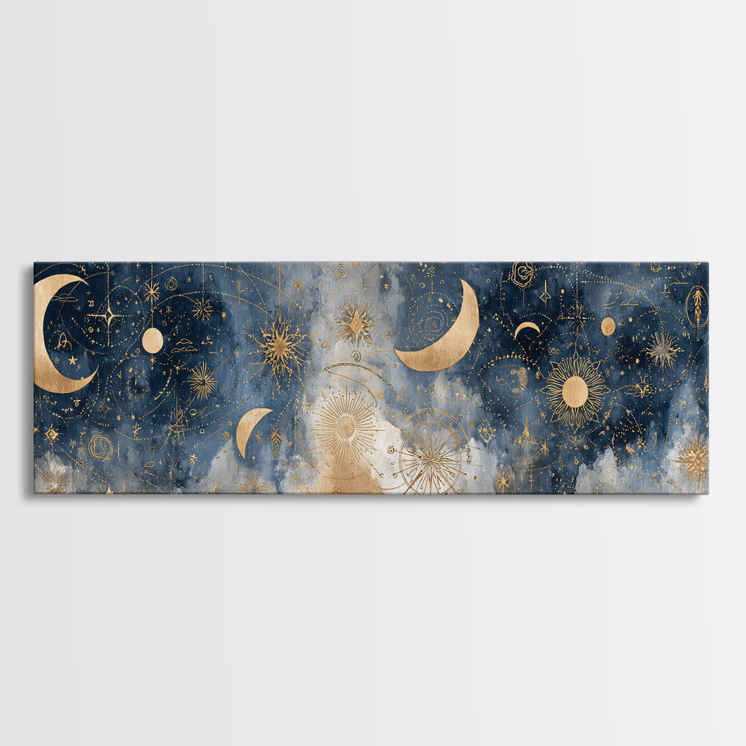 Minimal Moon and Stars Composition Canvas Print, Guest Bedroom Art, Above Bed Decor, Bedroom Decor, Fine Art, Guest, Boho Decor, GBA-3x1-8
