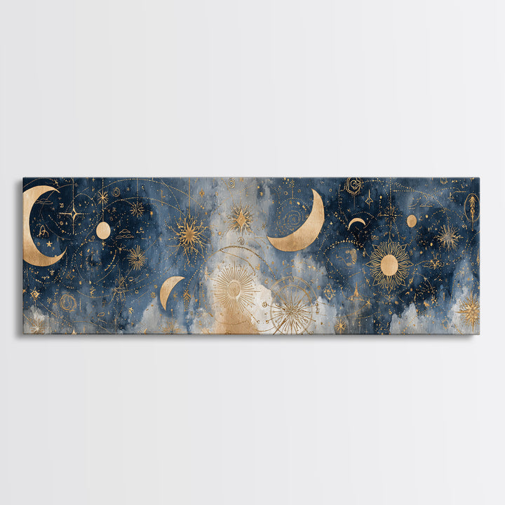 Minimal Moon and Stars Composition Canvas Print, Guest Bedroom Art, Above Bed Decor, Bedroom Decor, Fine Art, Guest, Boho Decor, GBA-3x1-8