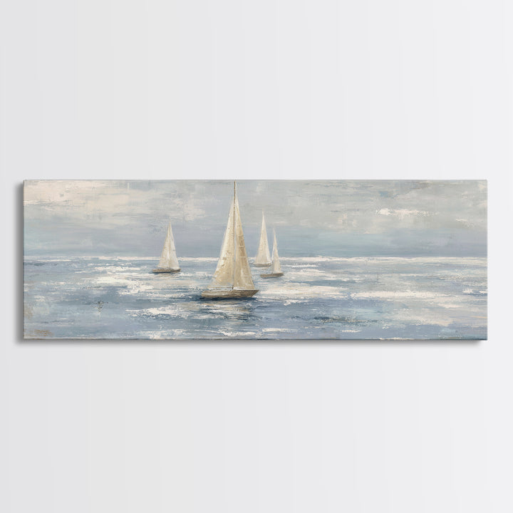 Soft Watercolor Sailboat on Quiet Water Framed Canvas Print, Guest Bedroom Art, New Home Gift, Bedroom Decor, Fine Art, Guest, GBA-3x1-82
