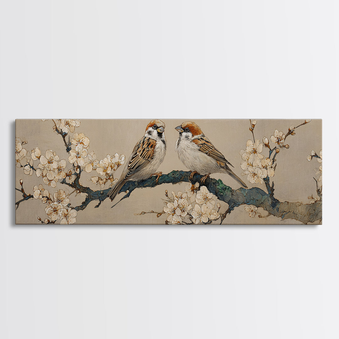 Small Bird Pair on Flowering Branch Canvas Print, Guest Bedroom Art, Prints, Bedroom Decor, Guest 292, Set of Wall Art, GBA-3x1-92