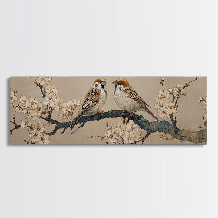 Small Bird Pair on Flowering Branch Canvas Print, Guest Bedroom Art, Prints, Bedroom Decor, Guest 292, Set of Wall Art, GBA-3x1-92