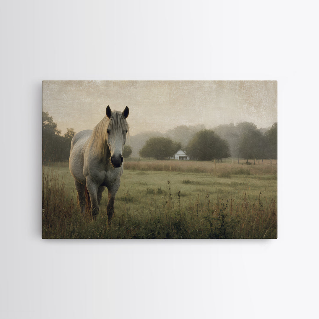 Quiet Horse Pasture at Sunset Canvas Print, Guest Bedroom Art, New Home Gift, Bedroom Decor, Guest, Minimalist Wall Art, GBA-3x2-1
