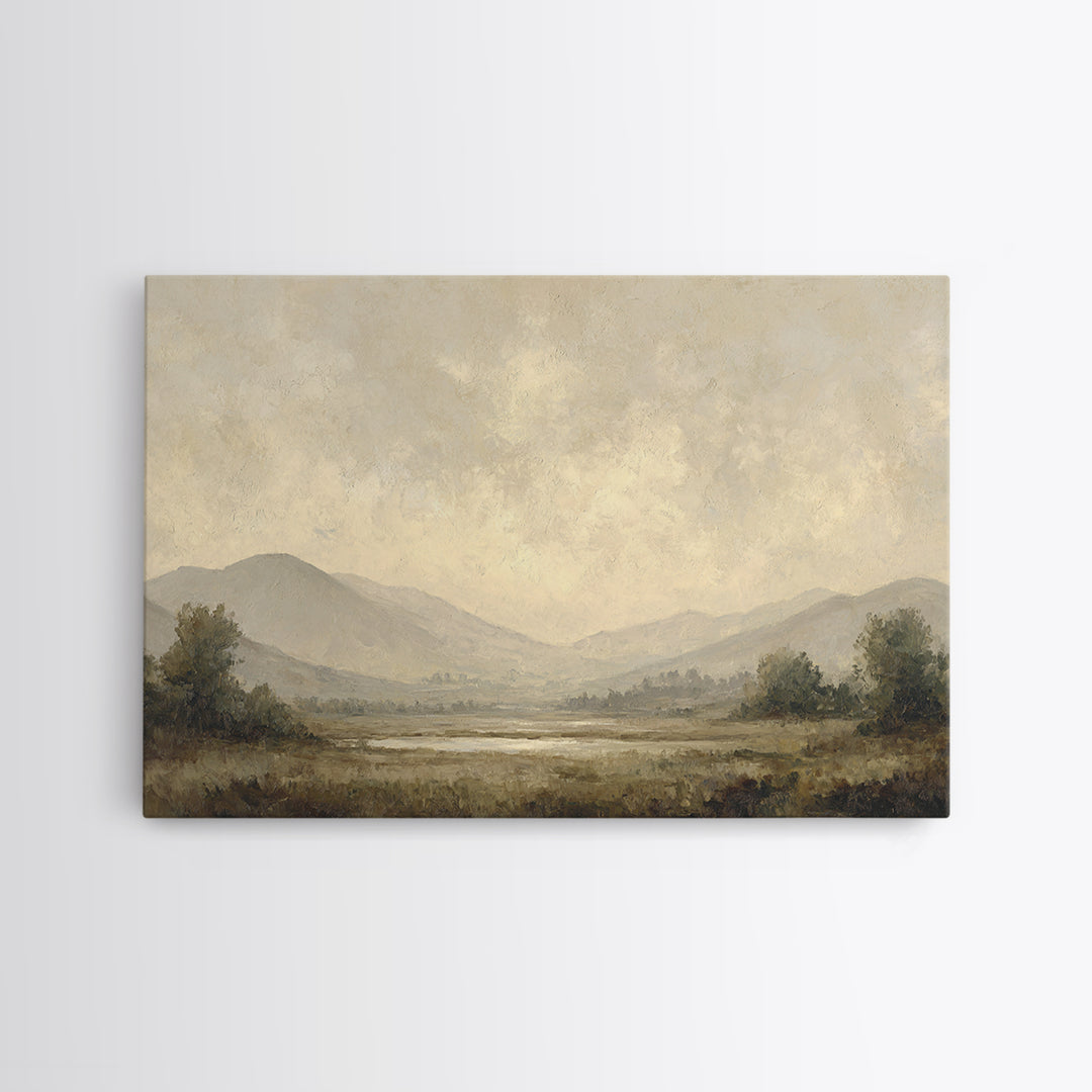 Gentle Rain over Distant Hills Framed Canvas Print, Guest Bedroom Art, Fine Art Print, Bedroom Decor, Oil Painting, Guest, GBA-3x2-100