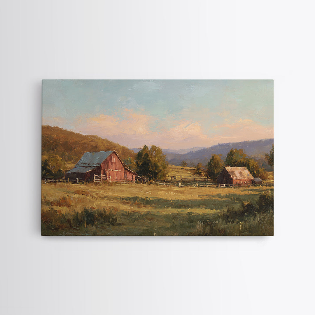 Quiet Horse Pasture at Sunset Framed Canvas Print, Guest Bedroom Art, Living Room Wall Art, Bedroom Decor, Abstract Art, Guest, GBA-3x2-25