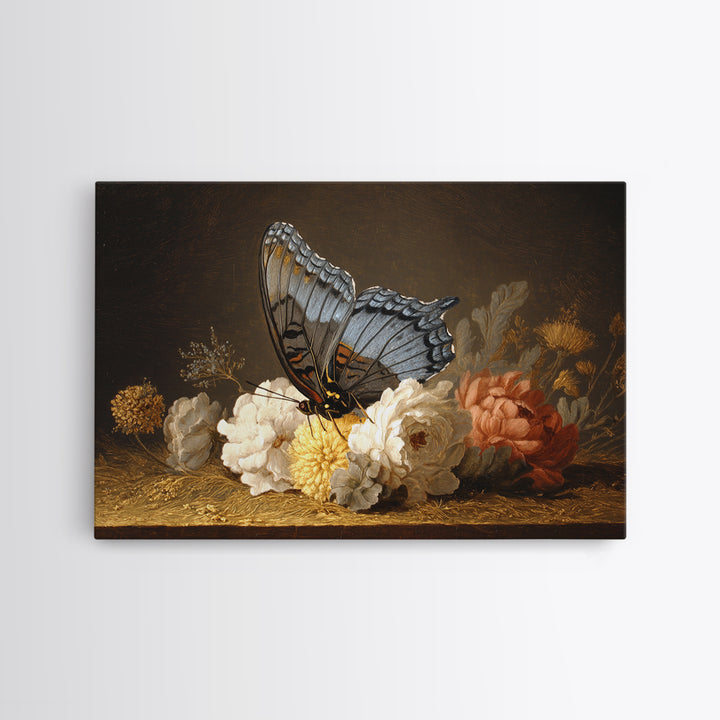 Garden Butterfly and Flowers Specimen Study Framed Canvas Print, Guest Bedroom Art, Bedroom Wall Art, Bedroom Decor, Guest, GBA-3x2-27