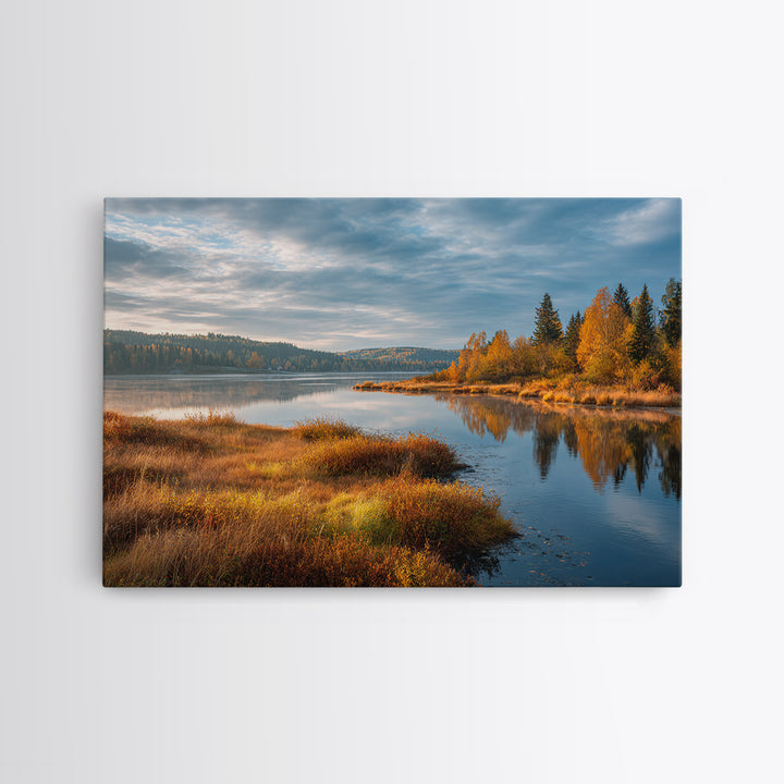 Quiet Lake Landscape at Early Morning Canvas Print, Guest Bedroom Art, Pink Wall Art, Bedroom Decor, Oil Painting, Guest, GBA-3x2-30