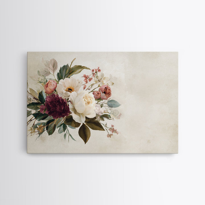 Welcoming Wildflower Bouquet Framed Canvas Print, Guest Bedroom Art, Bedroom Wall Art, Bedroom Decor, Oil Painting, Guest, GBA-3x2-5