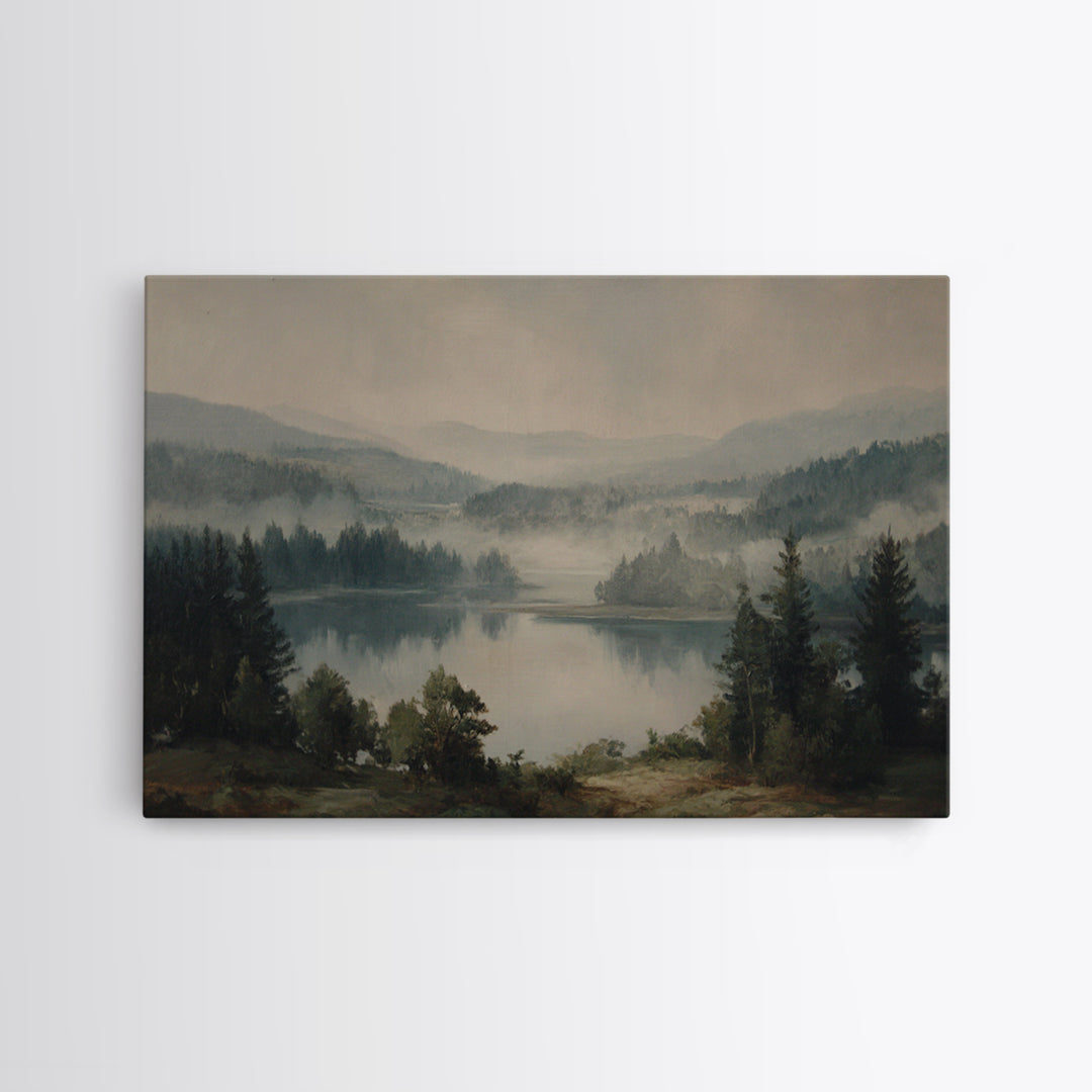 Quiet Lake Landscape at Early Morning Canvas Print, Guest Bedroom Art, Pink Wall Art, Bedroom Decor, Oil Painting, Guest, GBA-3x2-54