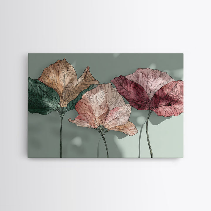 Gentle Botanical Line Drawing Trio Canvas Print, Guest Bedroom Art, Set of 3 Wall Art, Bedroom Decor, Watercolor Art, Guest, GBA-3x2-58