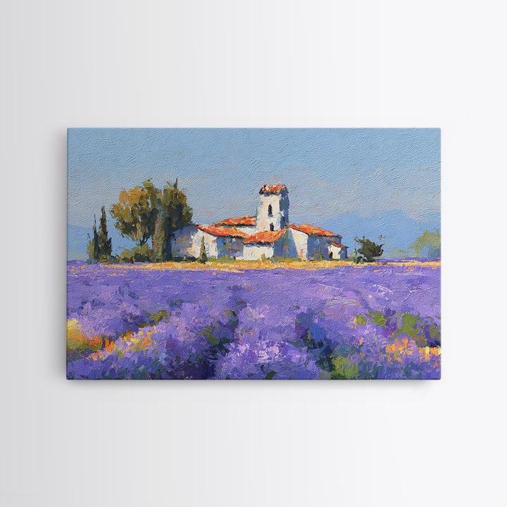 Lavender Field under Pale Sky Framed Canvas Print, Guest Bedroom Art, Living Room Wall Art, Bedroom Decor, Watercolor Art, GBA-3x2-71