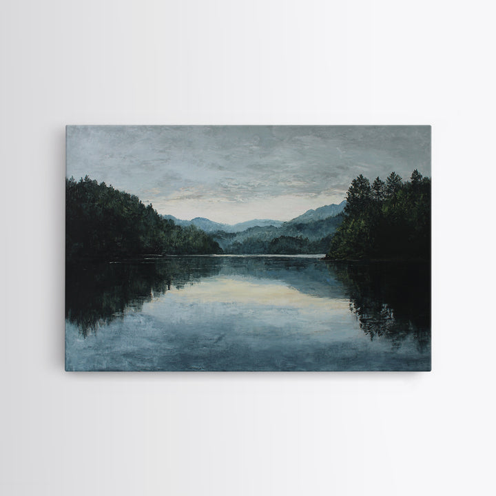 Quiet Lake Landscape at Early Morning Framed Canvas Print, Guest Bedroom Art, Farmhouse Wall Decor, Bedroom Decor, Guest, GBA-3x2-78