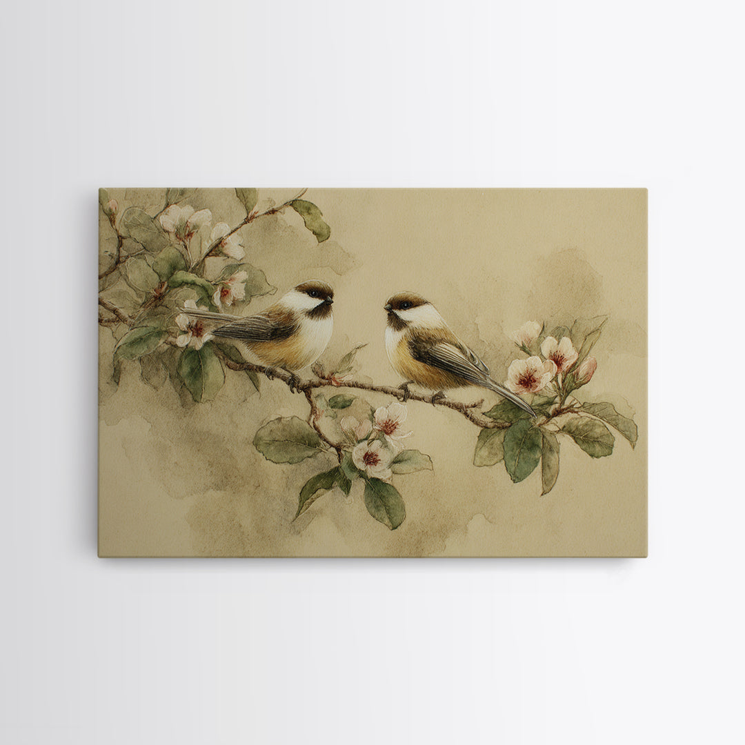 Small Bird Pair on Flowering Branch Framed Canvas Print, Guest Bedroom Art, Digital Print, Bedroom Decor, Fine Art, Guest, GBA-3x2-8