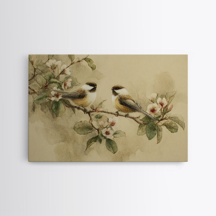 Small Bird Pair on Flowering Branch Framed Canvas Print, Guest Bedroom Art, Digital Print, Bedroom Decor, Fine Art, Guest, GBA-3x2-8