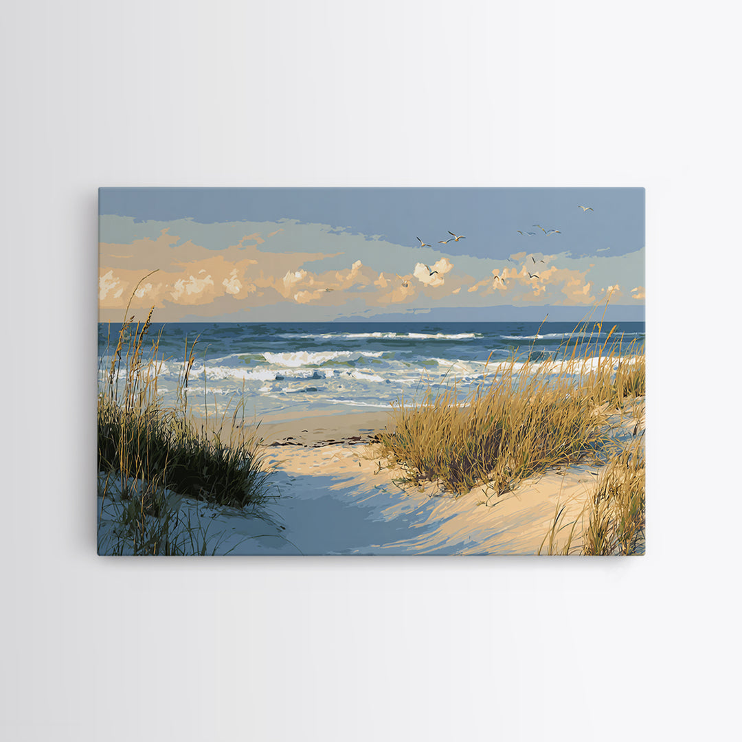 Coastal Dunes in Pale Blue and Sand Framed Canvas Print, Guest Bedroom Art, Downloadable Prints, Bedroom Decor, Fine Art, Guest, GBA-3x2-81