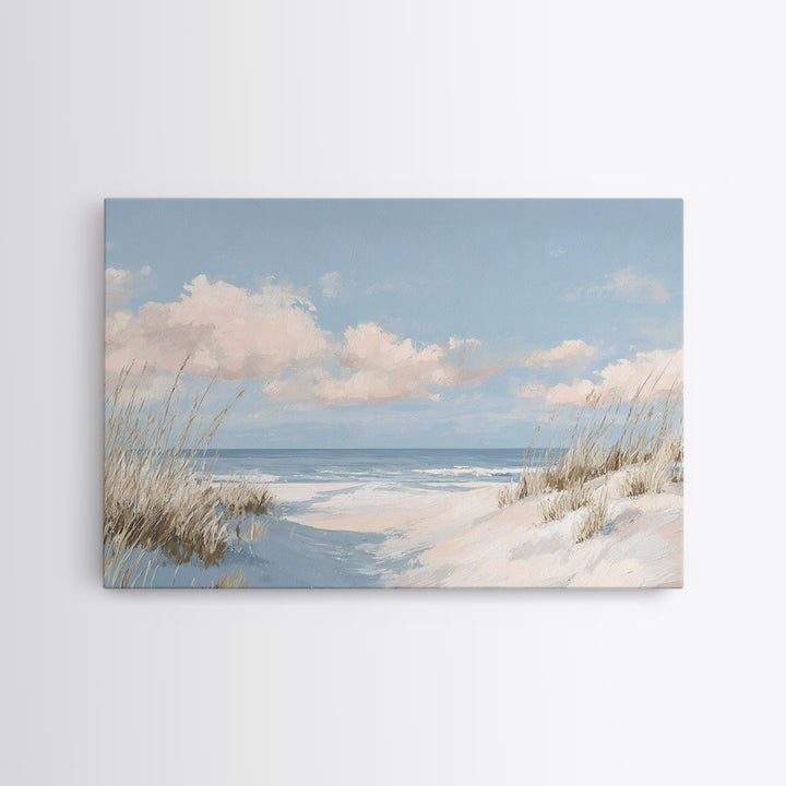 Coastal Dunes in Pale Blue and Sand Framed Canvas Print, Guest Bedroom Art, Farmhouse Decor, Bedroom Decor, Fine Art, Guest, GBA-3x2-9