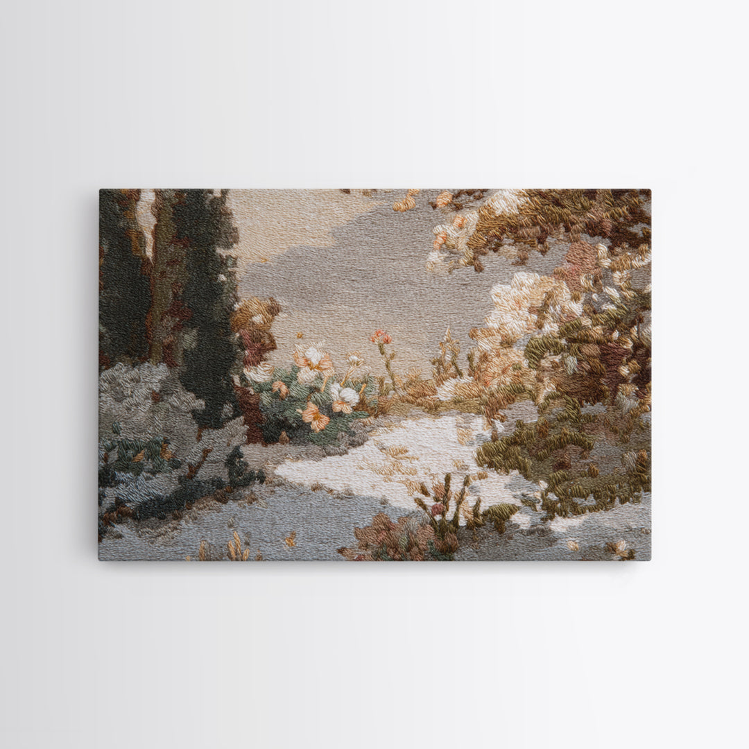 Sunlit Meadow with Delicate Flowers Framed Canvas Print, Guest Bedroom Art, Poster, Bedroom Decor, Watercolor Art, Guest, GBA-3x2-91
