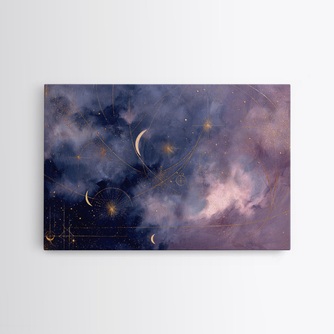 Minimal Moon and Stars Composition Framed Canvas Print, Guest Bedroom Art, Luxury Decor, Bedroom Decor, Fine Art, Guest, GBA-3x2-92