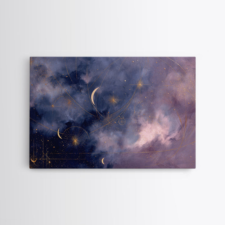 Minimal Moon and Stars Composition Framed Canvas Print, Guest Bedroom Art, Luxury Decor, Bedroom Decor, Fine Art, Guest, GBA-3x2-92