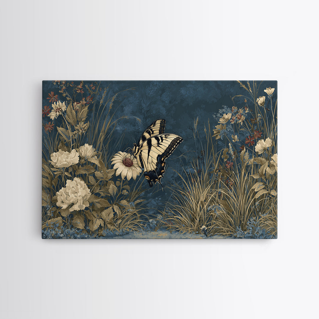 Garden Butterfly and Flowers Specimen Study Framed Canvas Print, Guest Bedroom Art, Minimalist Decor, Bedroom Decor, Guest, GBA-3x2-99