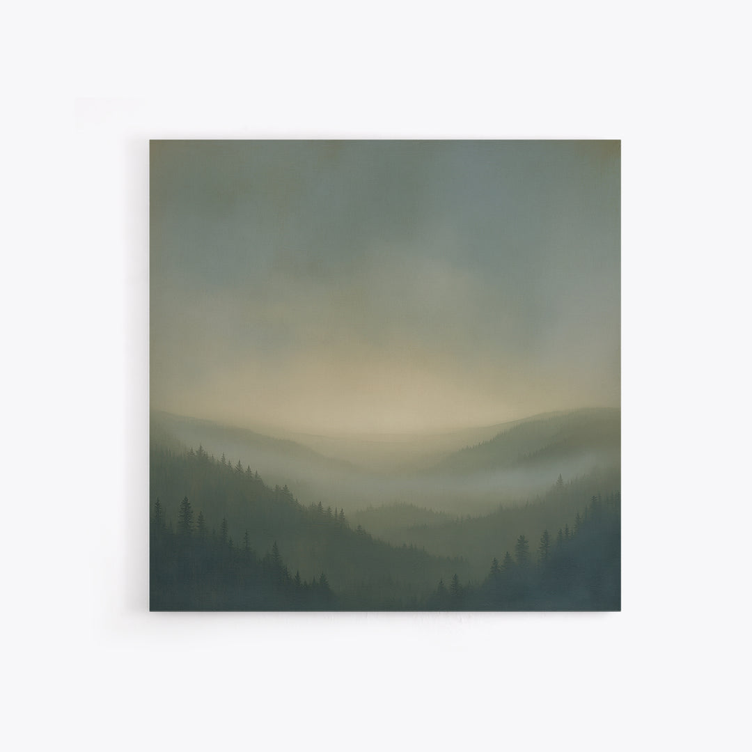 Misty Mountain Valley Framed Canvas Print, General Fine Art, Digital Print, Living Room Decor, Watercolor Art, GEN-1x1-100
