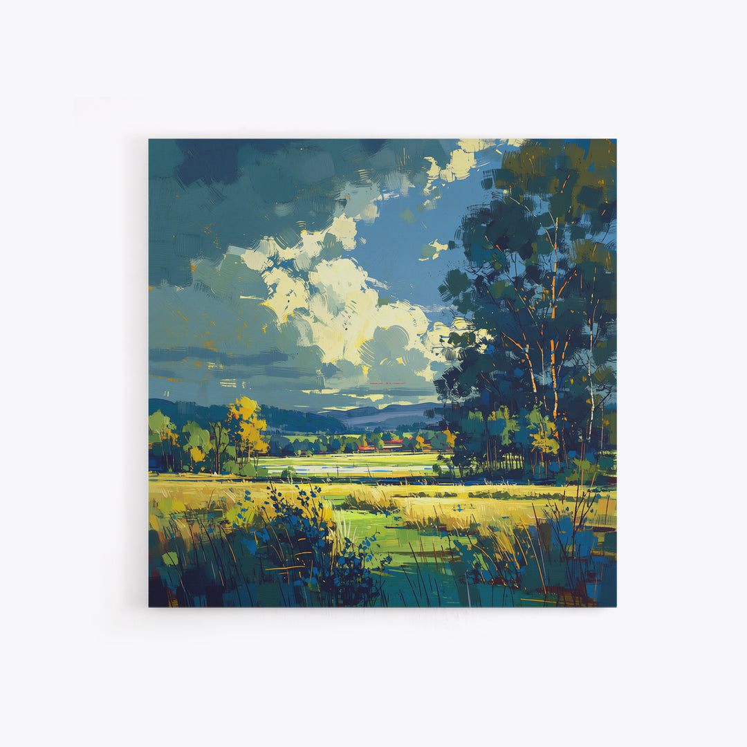 Sunlit Meadow with Loose Impressionist Brushwork Canvas Print, General Fine Art, Framed Wall Art, Living Room Decor, GEN-1x1-14