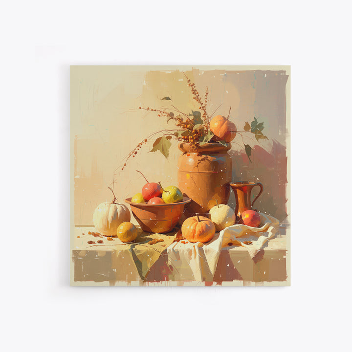 Simple Still Life of Fruit and Linen Framed Canvas Print, General Fine Art, Wall Art Prints, Living Room Decor, Abstract Art, GEN-1x1-16