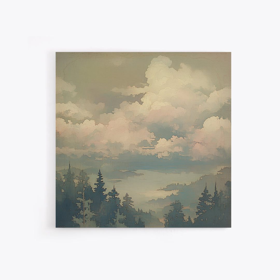 Romantic Cloudscape with Blush and Cream Tones Canvas Print, General Fine Art, Large Wall Art, Living Room Decor, Fine Art, GEN-1x1-18