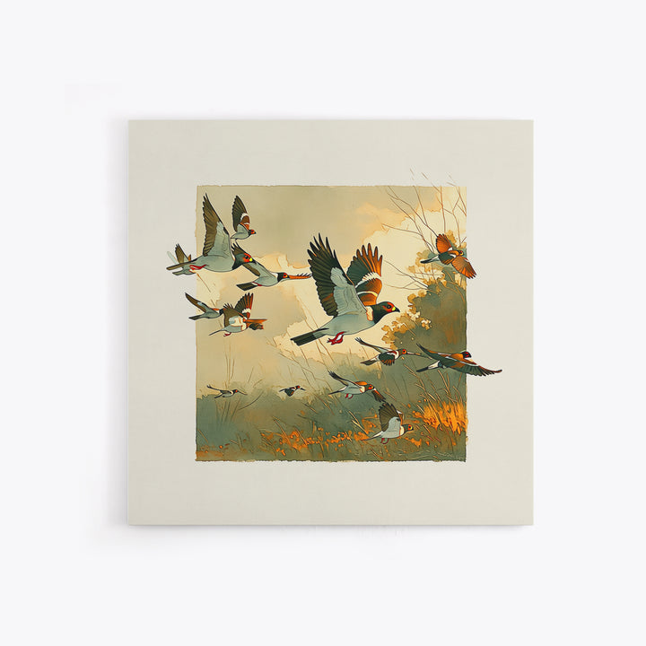 Minimal Birds in Flight over an Open Canvas Print, General Fine Art, Art Deco, Living Room Decor, Oil Painting, GEN-1x1-22