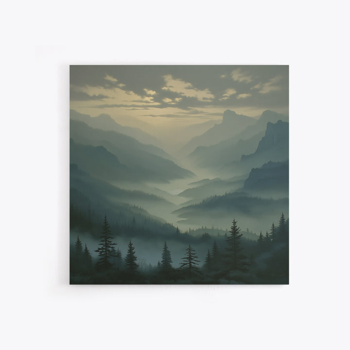 Misty Mountain Valley Framed Canvas Print, General Fine Art, Decor, Living Room Decor, Fine Art, Digital Wall Art, GEN-1x1-28