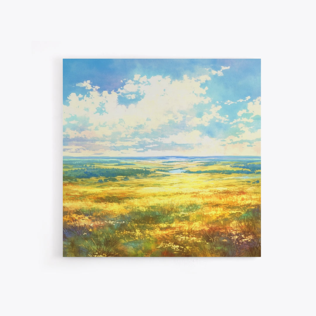 Sunlit Meadow with Loose Impressionist Brushwork Canvas Print, General Fine Art, Gallery Decor, Living Room Decor, GEN-1x1-38