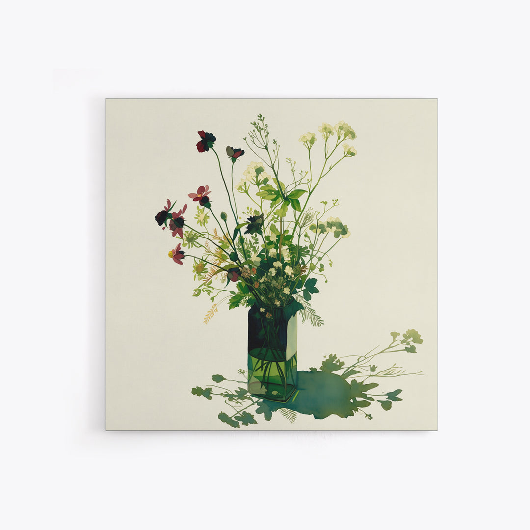 Classic Oil Painted Vase of Wildflowers Framed Canvas Print, General Fine Art, Mid Century Modern, Living Room Decor, Fine Art, GEN-1x1-47