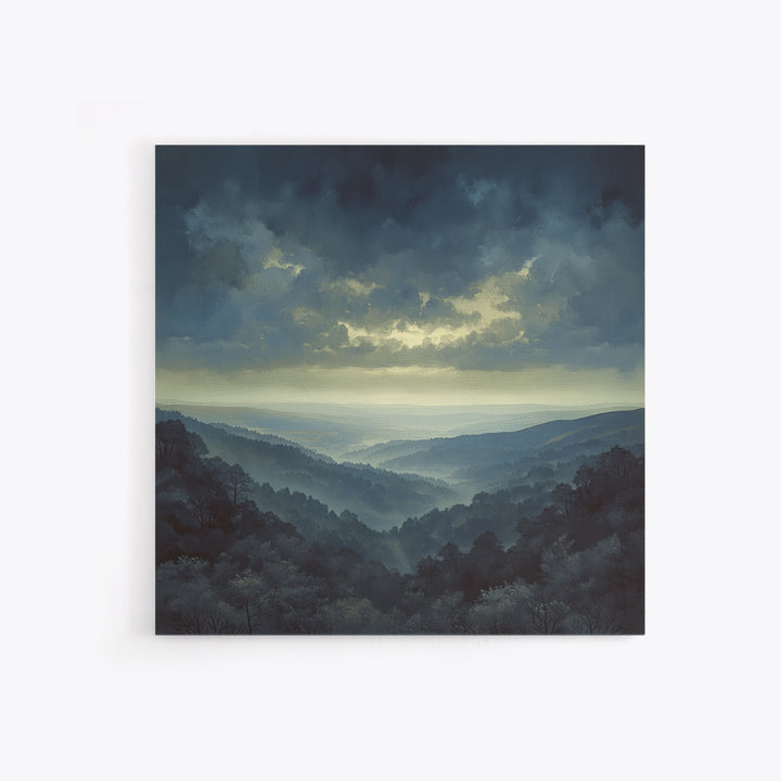 Misty Mountain Valley Framed Canvas Print, General Fine Art, Oil Painting, Living Room Decor, Fine Art, Gallery Decor, GEN-1x1-52