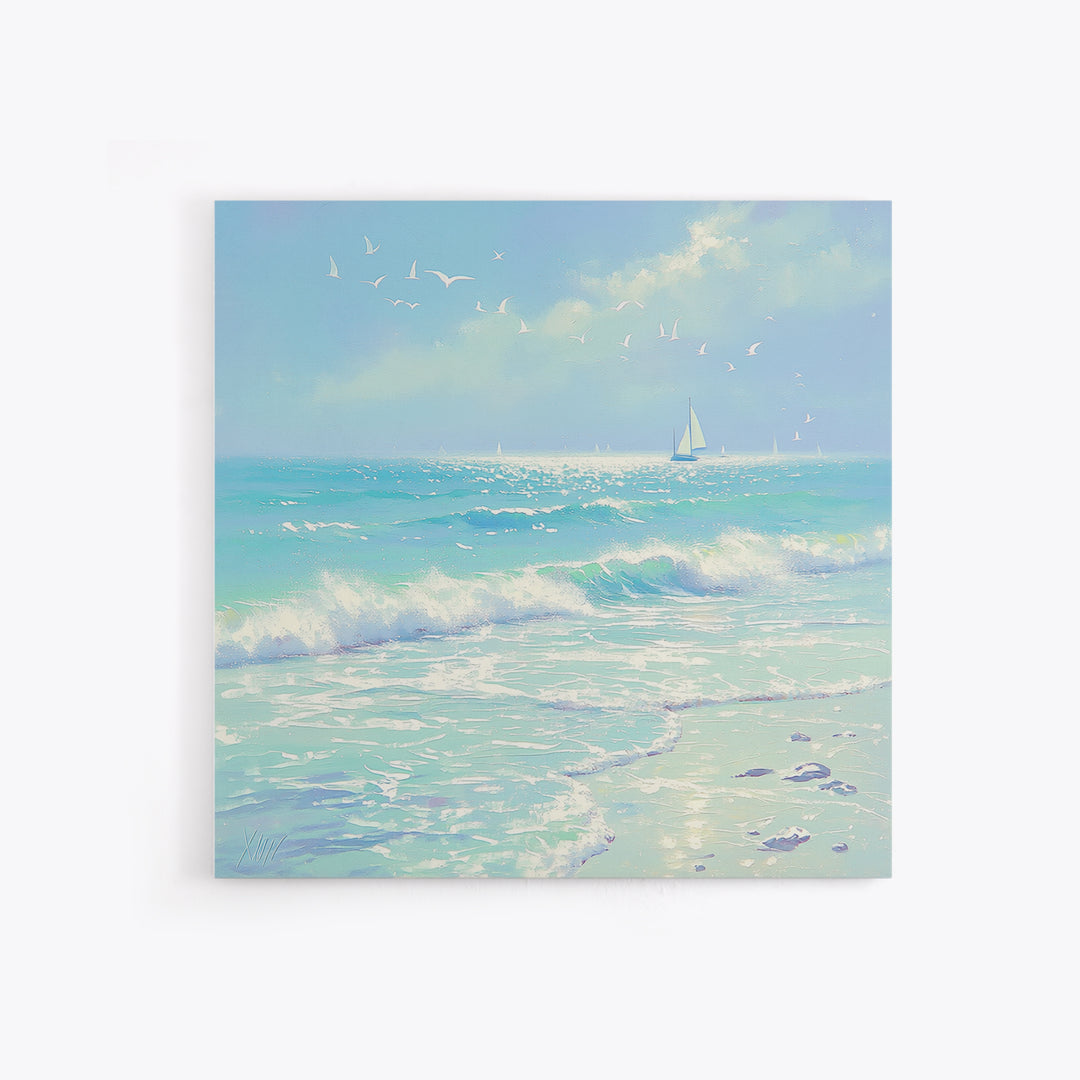 Coastal Water Study Framed Canvas Print, General Fine Art, Textured Painting, Living Room Decor, Fine Art, Art Prints, GEN-1x1-53