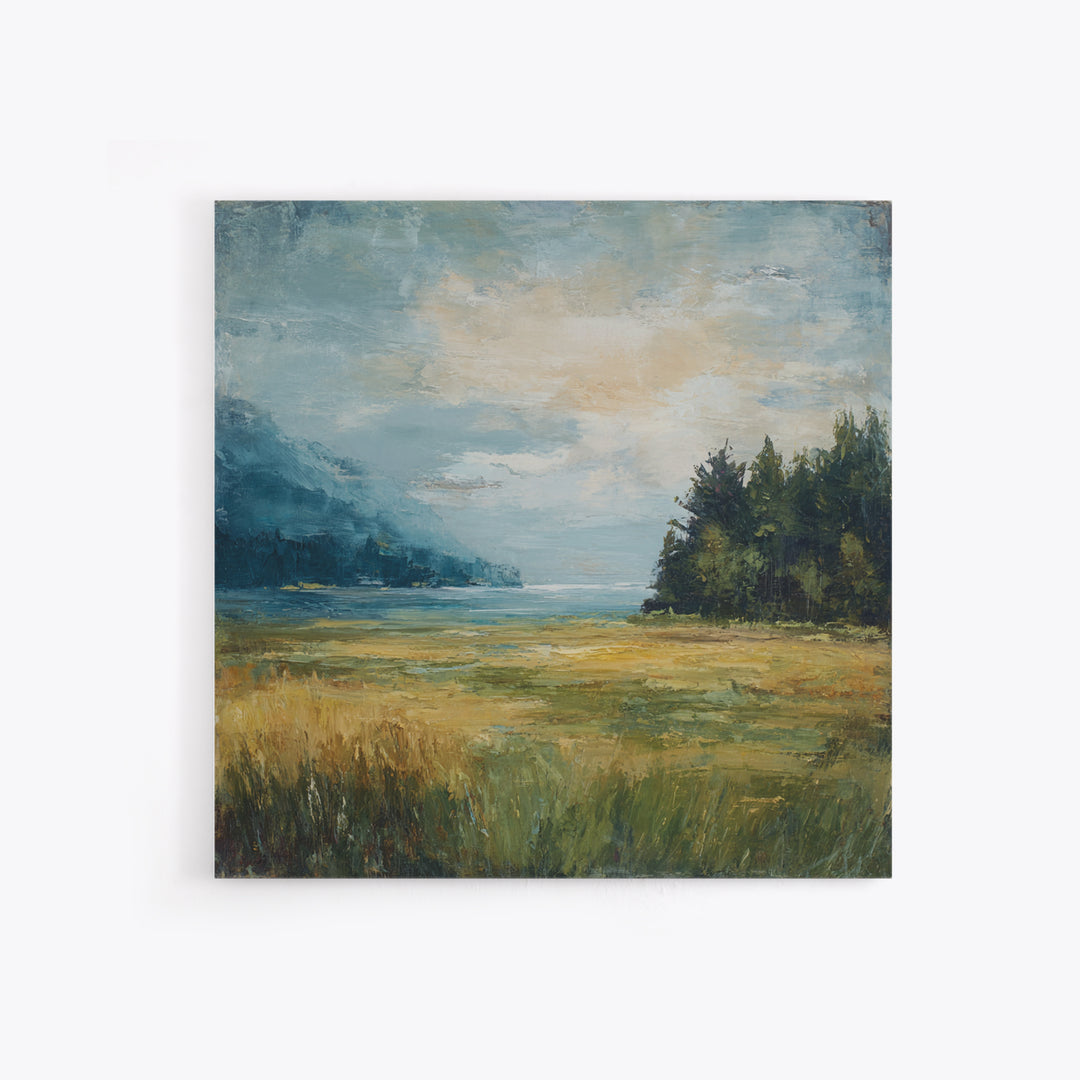 Sunlit Meadow with Loose Impressionist Brushwork Canvas Print, General Fine Art, Gallery Decor, Living Room Decor, GEN-1x1-62
