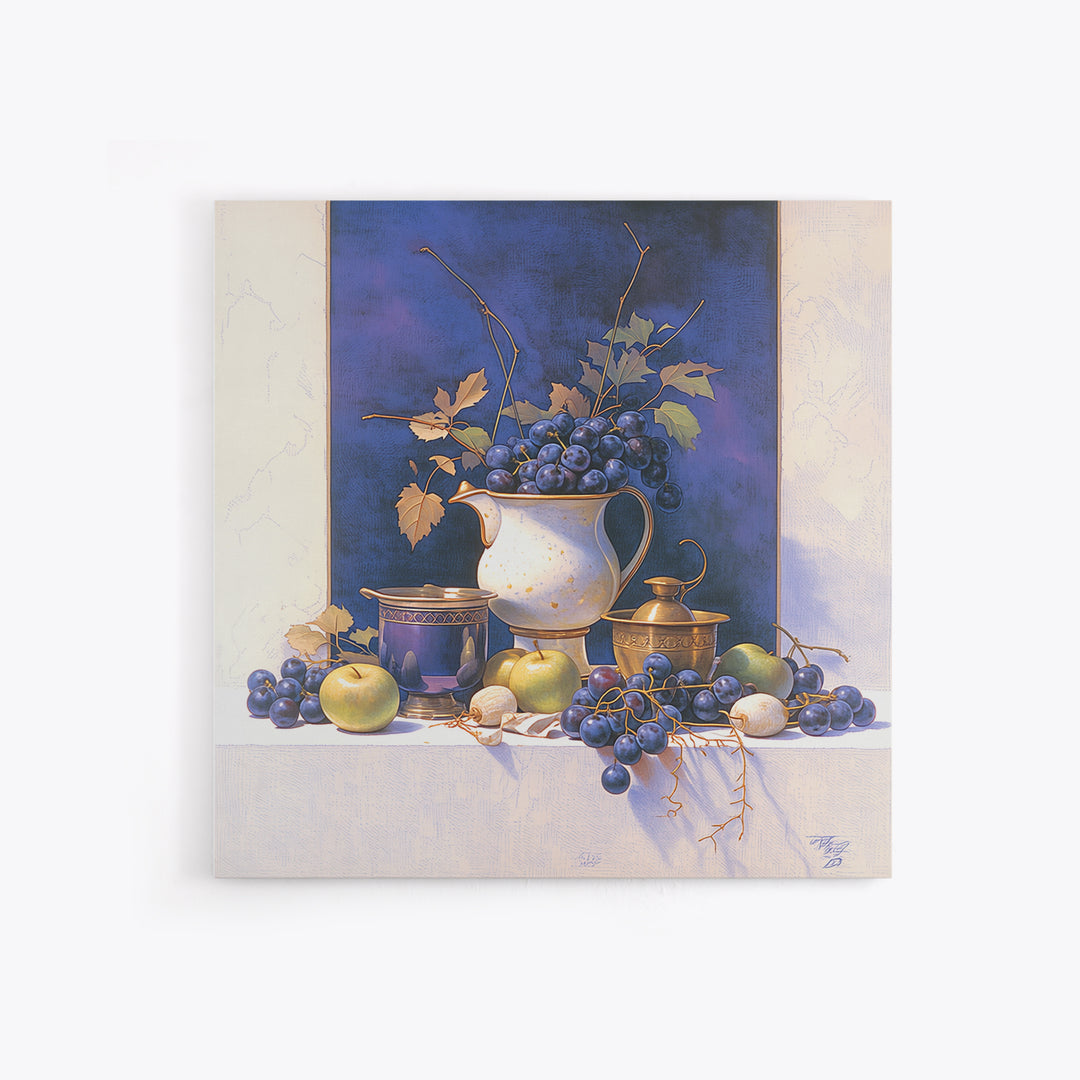 Simple Still Life of Fruit and Linen Framed Canvas Print, General Fine Art, Oil Painting, Living Room Decor, Abstract Art, GEN-1x1-64