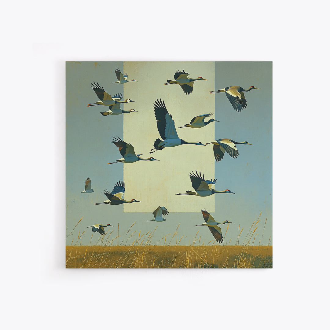 Minimal Birds in Flight over an Open Framed Canvas Print, General Fine Art, Abstract Art, Living Room Decor, Fine Art, GEN-1x1-70