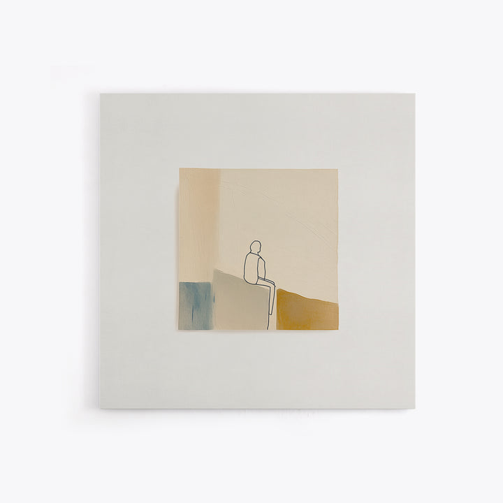 Minimal Black Line Figure on Textured Paper Canvas Print, General Fine Art, Statement Artwork, Living Room Decor, Fine Art, GEN-1x1-75