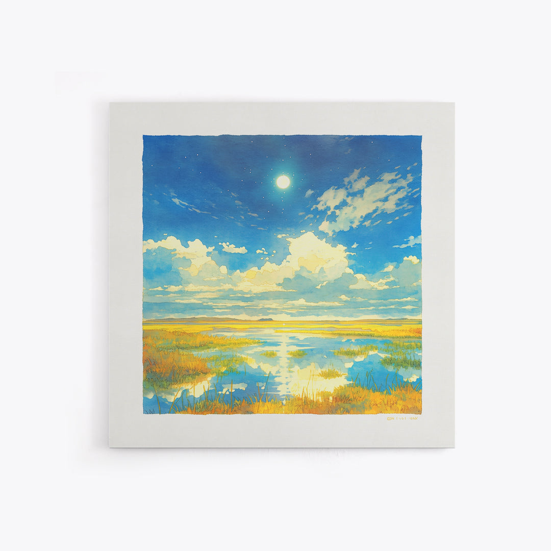 Dreamlike Moonlit Lake Canvas Print, General Fine Art, Minimalist Decor, Living Room Decor, Oil Painting, Art Print, GEN-1x1-85