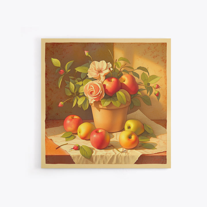 Simple Still Life of Fruit and Linen Framed Canvas Print, General Fine Art, Minimalist Decor, Living Room Decor, Fine Art, GEN-1x1-88