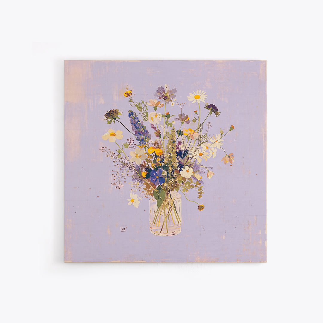 Classic Oil Painted Vase of Wildflowers Canvas Print, General Fine Art, Fine Art Print, Living Room Decor, Watercolor Art, GEN-1x1-95
