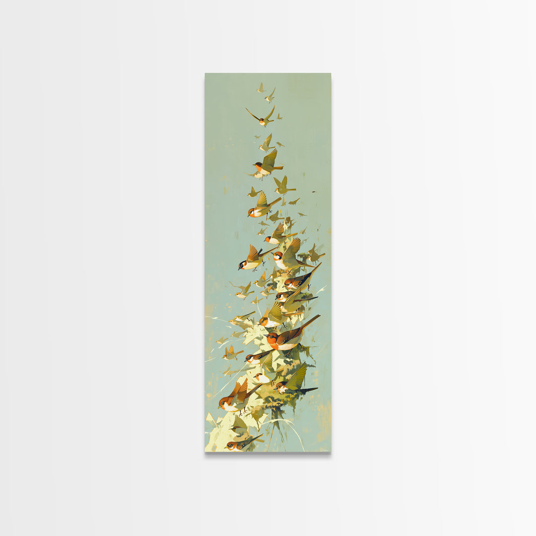 Minimal Birds in Flight over an Open Framed Canvas Print, General Fine Art, Digital Print, Living Room Decor, Watercolor Art, GEN-1x3-34