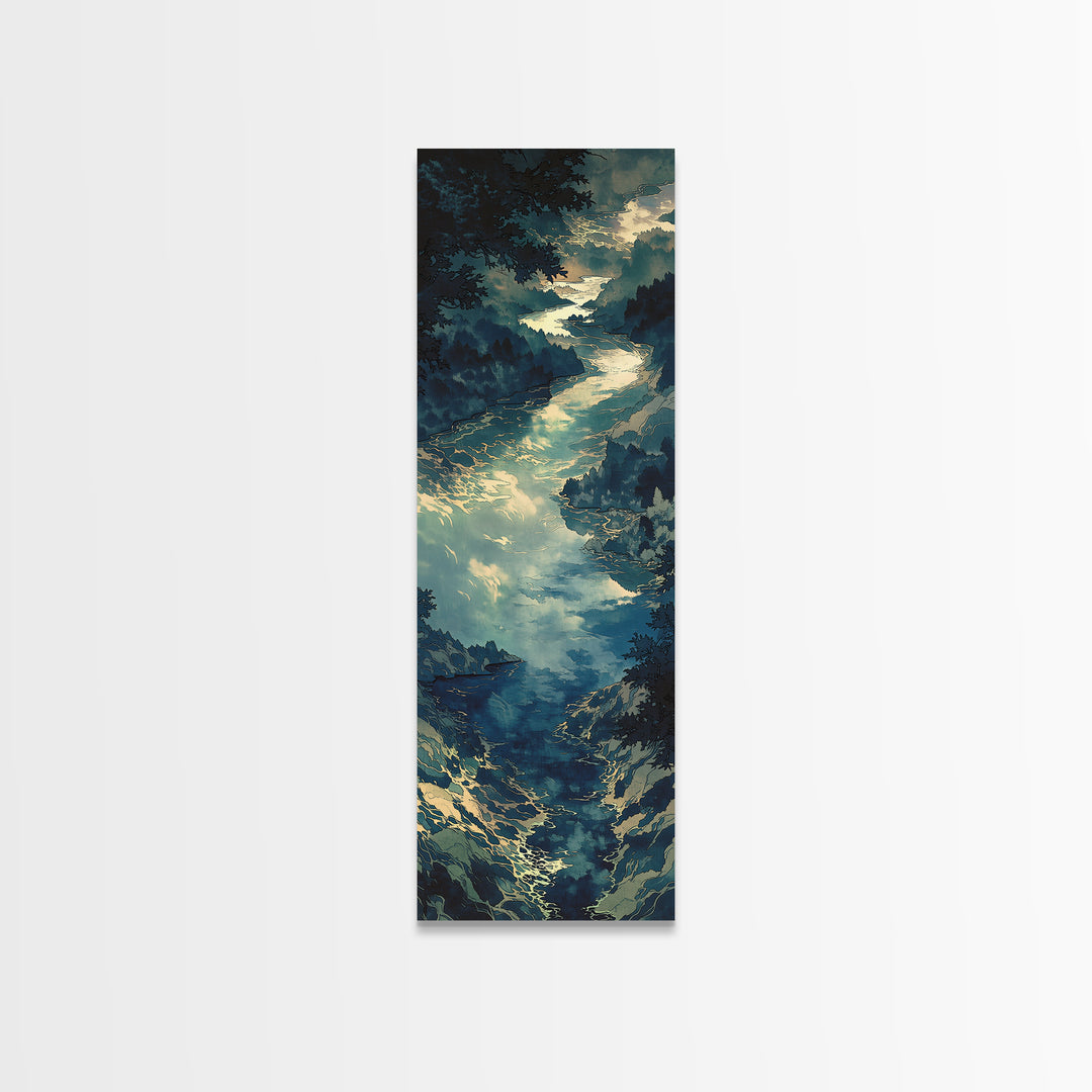 Quiet Abstract River Shape Framed Canvas Print, General Fine Art, Painting, Living Room Decor, Abstract Art, GEN-1x3-36