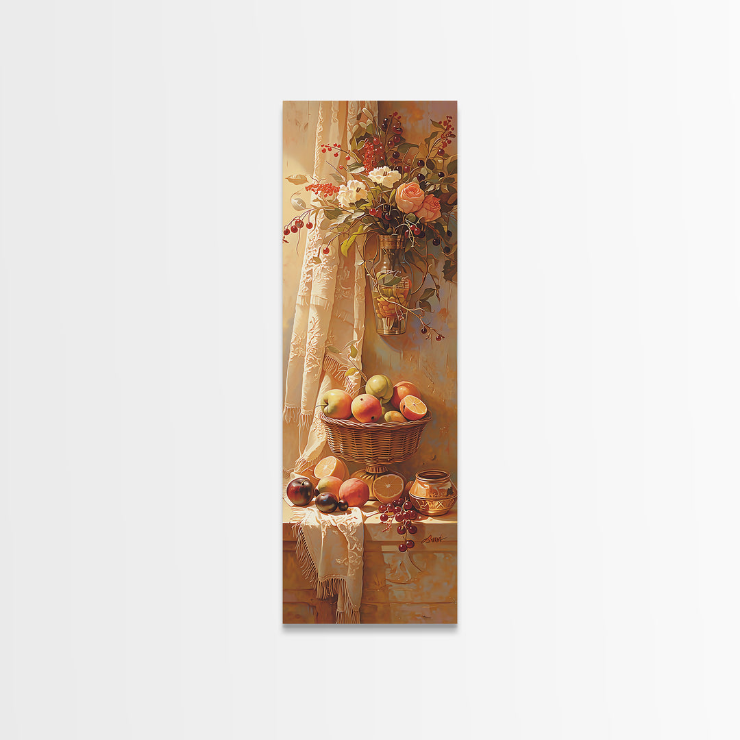 Simple Still Life of Fruit and Linen Framed Canvas Print, General Fine Art, Minimalist Decor, Living Room Decor, Fine Art, GEN-1x3-4