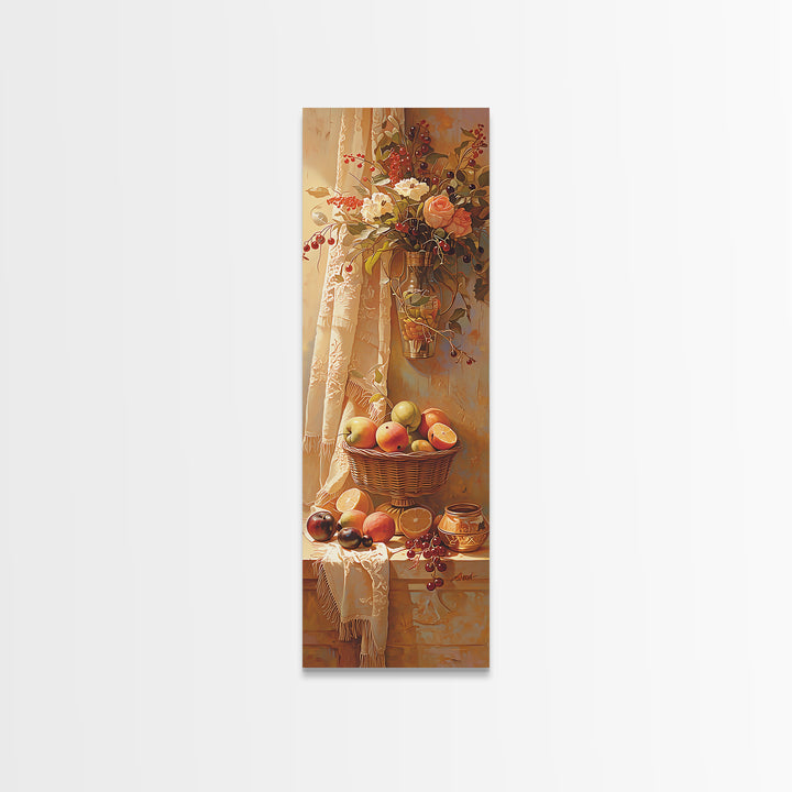 Simple Still Life of Fruit and Linen Framed Canvas Print, General Fine Art, Minimalist Decor, Living Room Decor, Fine Art, GEN-1x3-4