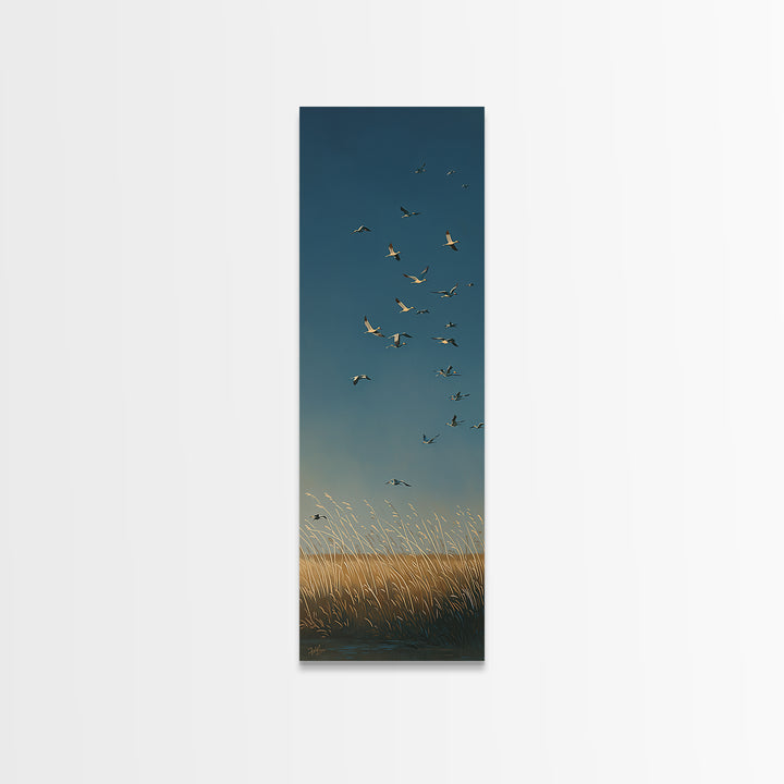 Minimal Birds in Flight over an Open Framed Canvas Print, General Fine Art, Digital Print, Living Room Decor, Watercolor Art, GEN-1x3-58